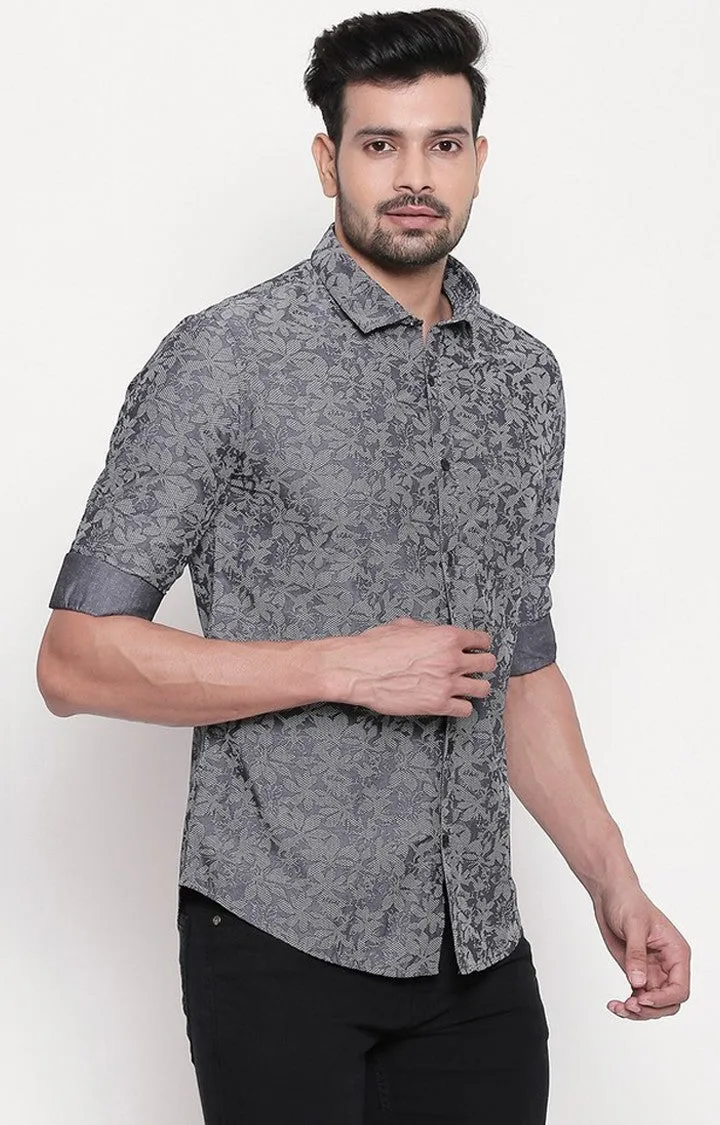 Spykar Grey Cotton Regular Fit Shirts For Men