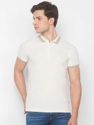 Spykar Men Beige Cotton Slim Fit Polo T-Shirt