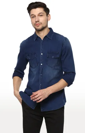 Spykar Men Blue Cotton Casual Shirt