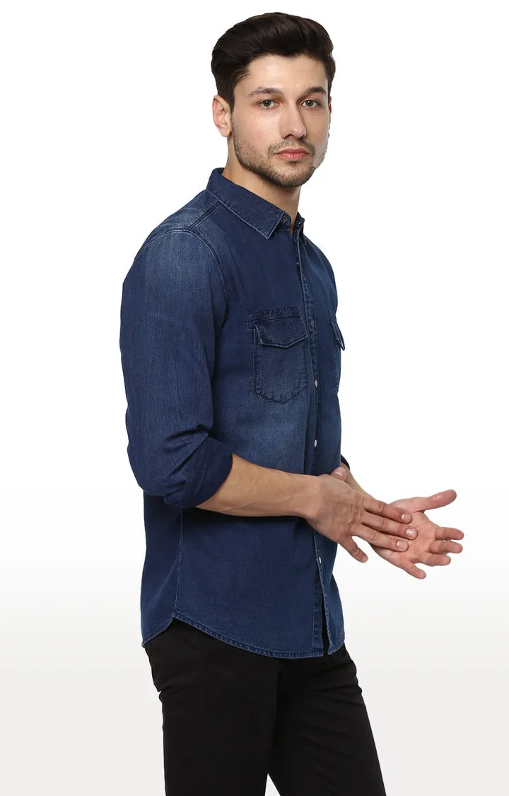 Spykar Men Blue Cotton Casual Shirt