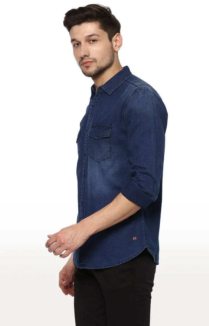 Spykar Men Blue Cotton Casual Shirt