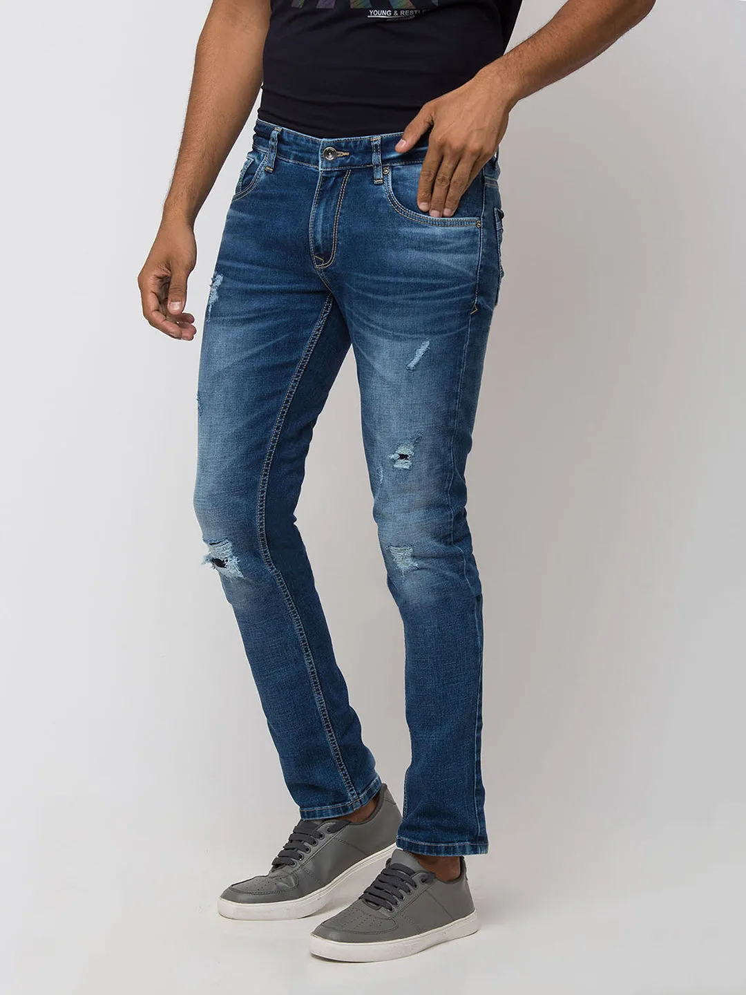 Spykar Men Blue Cotton Slim Fit Jeans (Gym Jeans)