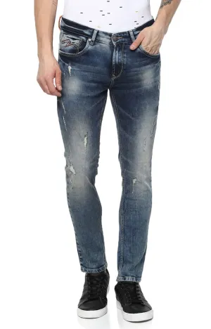 Spykar Men Blue Cotton Slim Fit Narrow Length Jeans (Ynr)