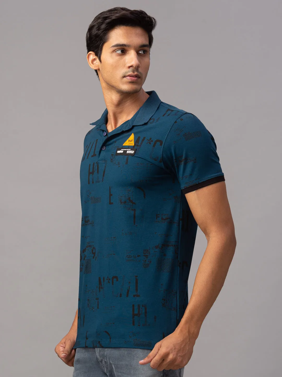 Spykar Men Blue Cotton Slim Fit T-Shirt (Slim)