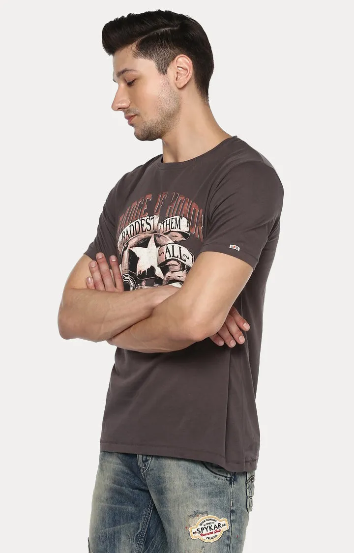 Spykar Men Brown Cotton Slim Fit Round Neck T-Shirt