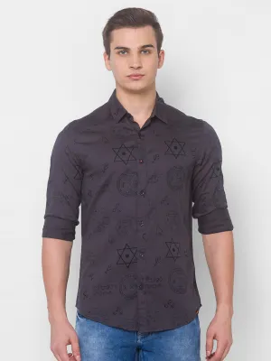 Spykar Men Charcoal Grey Cotton Shirts (Slim)