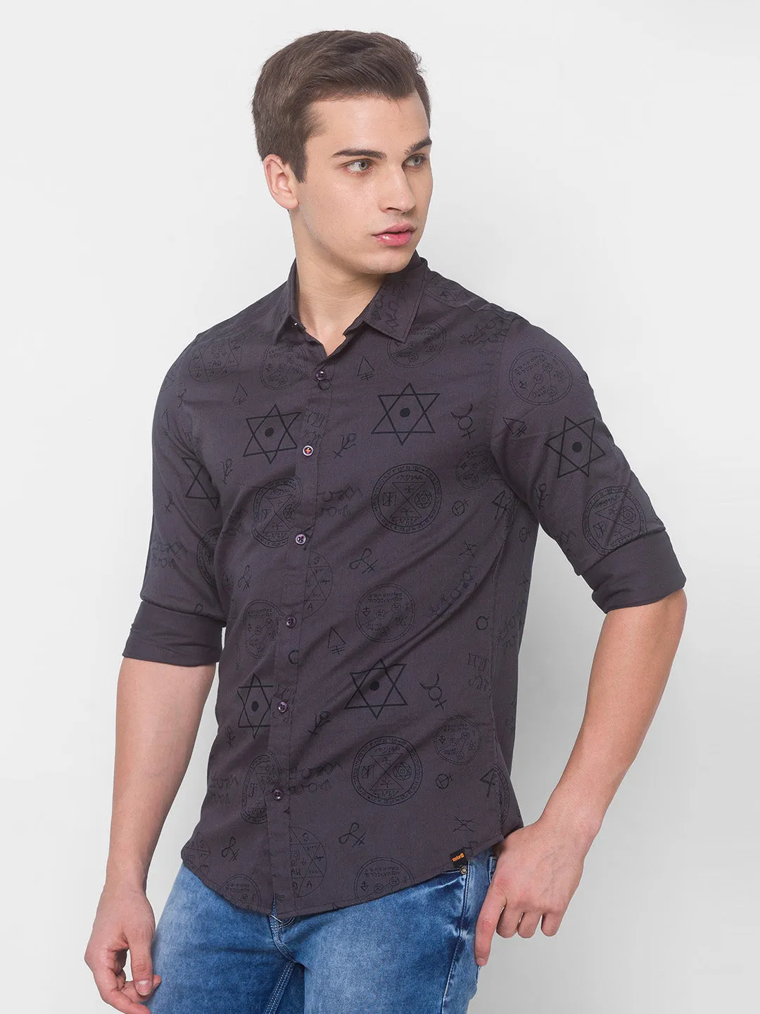 Spykar Men Charcoal Grey Cotton Shirts (Slim)