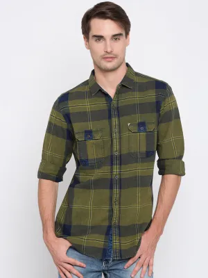 Spykar Men Green Checked Slim Fit Casual Shirt