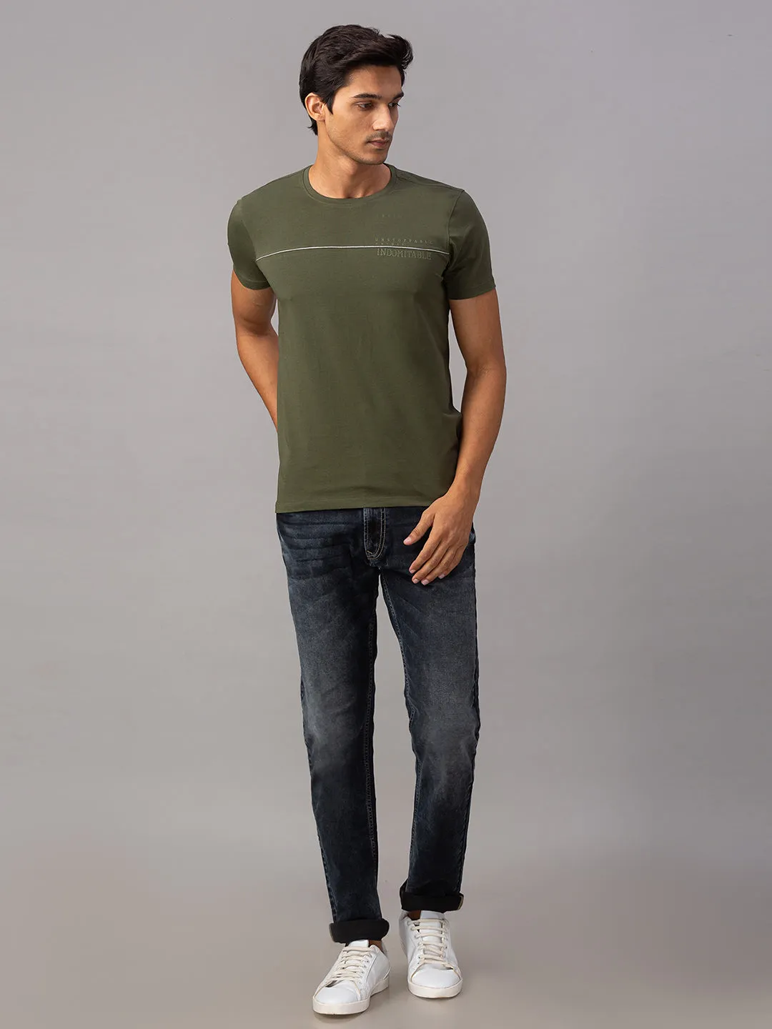 Spykar Men Green Cotton Slim Fit T-Shirt (Slim)