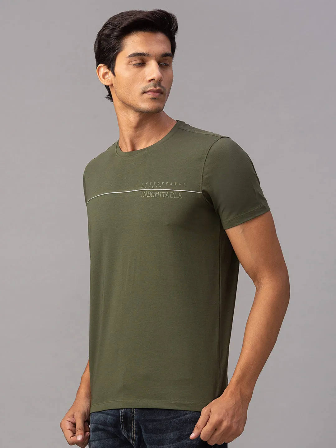 Spykar Men Green Cotton Slim Fit T-Shirt (Slim)