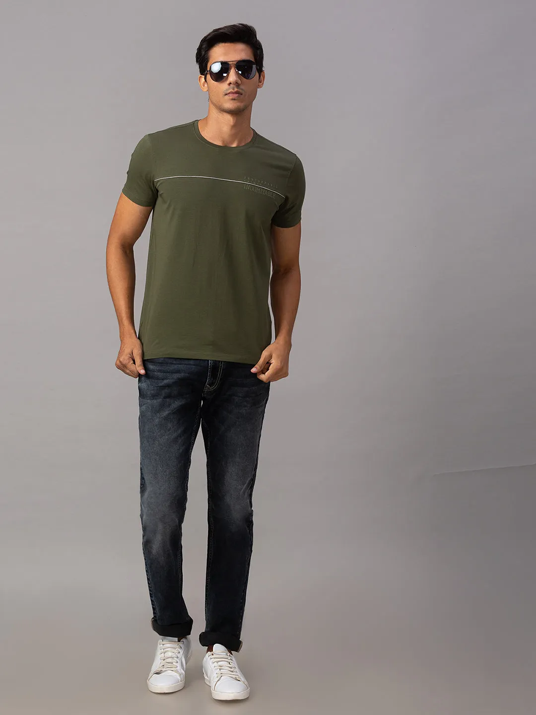 Spykar Men Green Cotton Slim Fit T-Shirt (Slim)