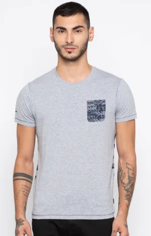 Spykar Men Grey Melange Slim Fit T-Shirt