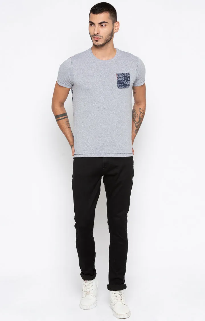 Spykar Men Grey Melange Slim Fit T-Shirt