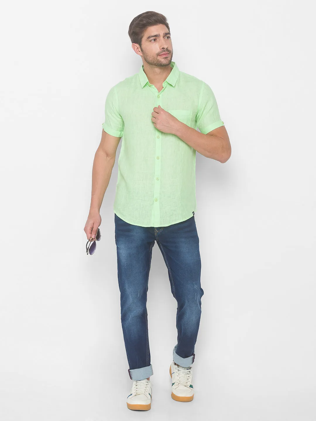 Spykar Men Lime Green Cotton Shirts (Slim)