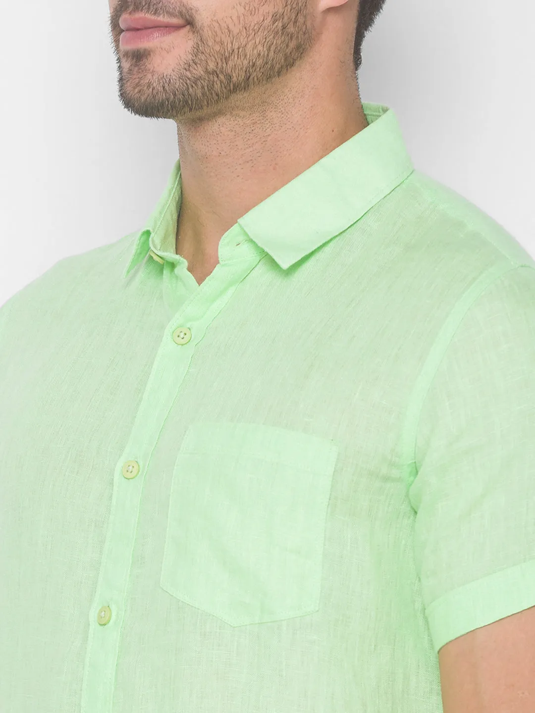 Spykar Men Lime Green Cotton Shirts (Slim)