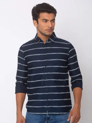 Spykar Men Navy Blue Satin Slim Fit Shirt