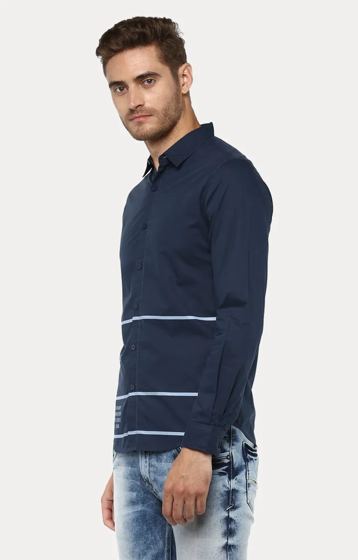 Spykar Men Navy Blue Striped Slim Fit Casual Shirt