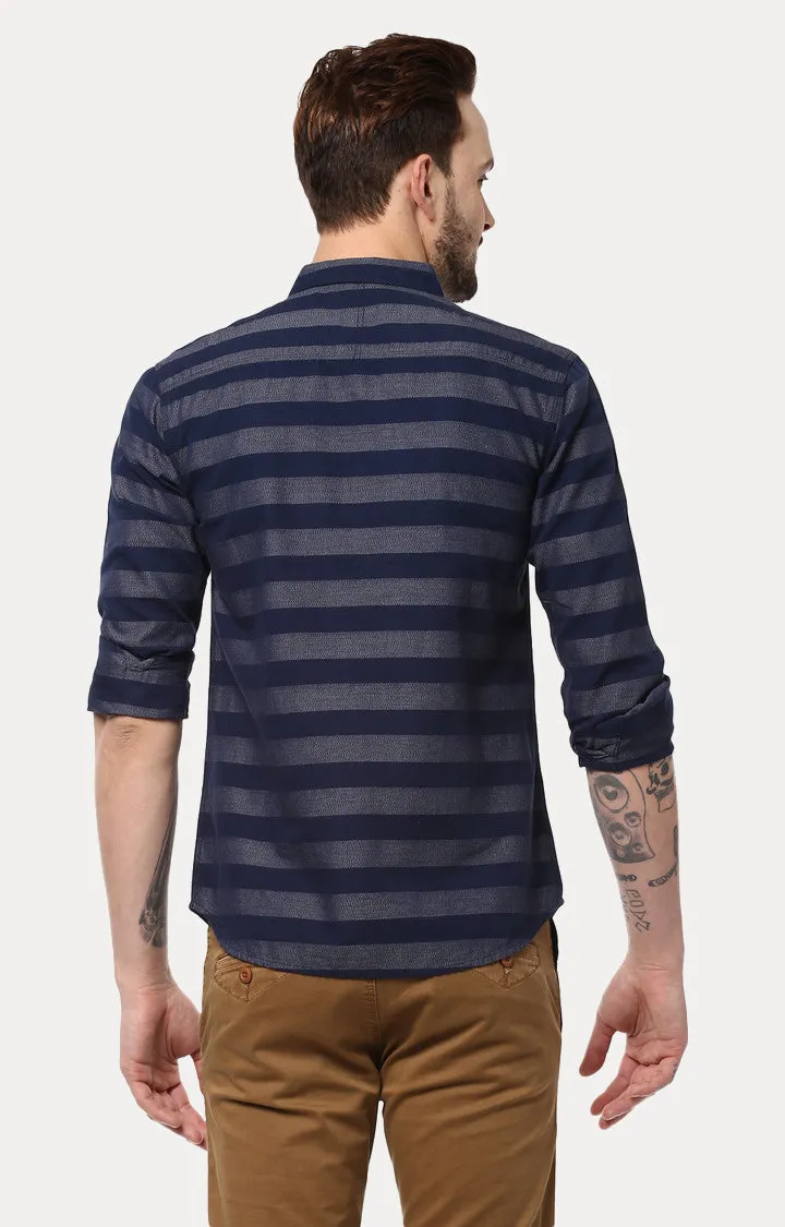 Spykar Men Navy Striped Slim Fit Casual Shirt