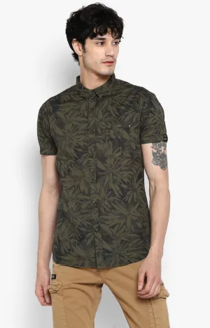 Spykar Men Olive Printed Casual Shirt