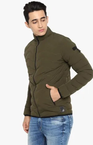 Spykar Men Olive Solid Slim Fit Bomber Jacket