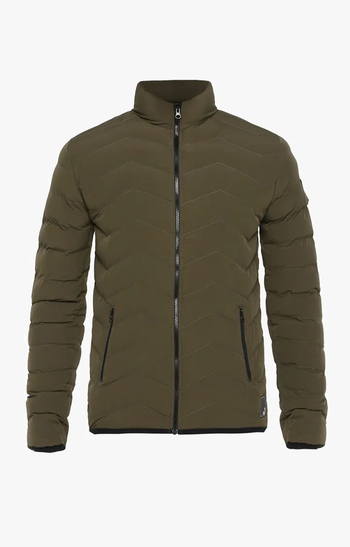 Spykar Men Olive Solid Slim Fit Bomber Jacket