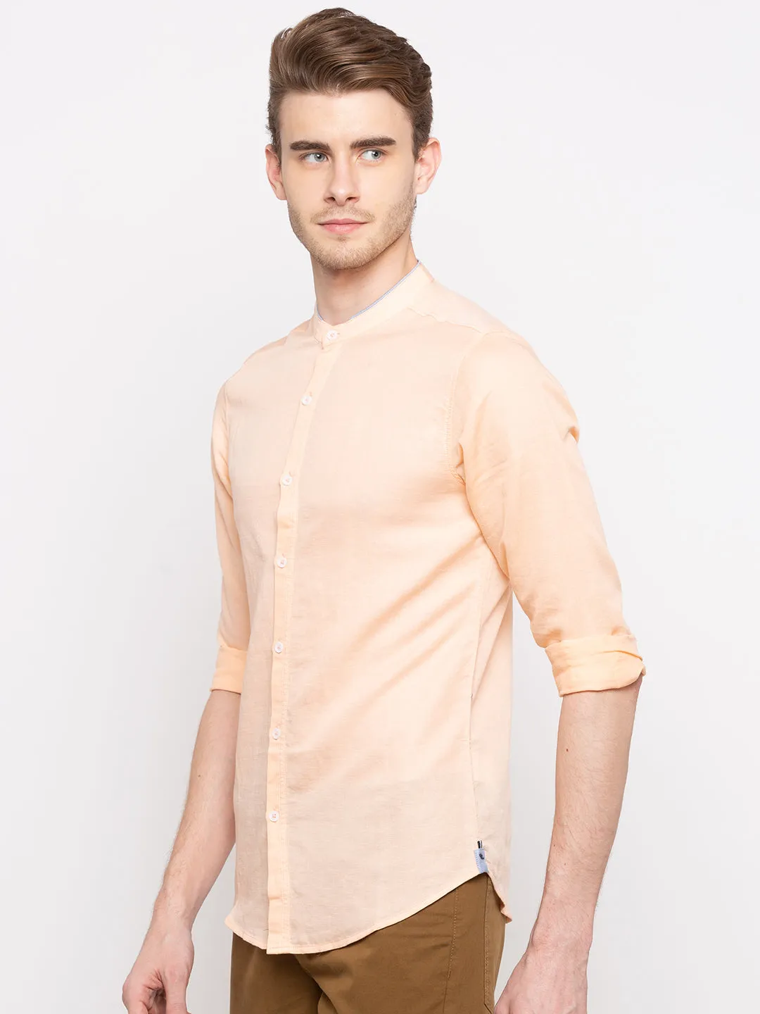 Spykar Men Peach Solid Slim Fit Casual Shirt