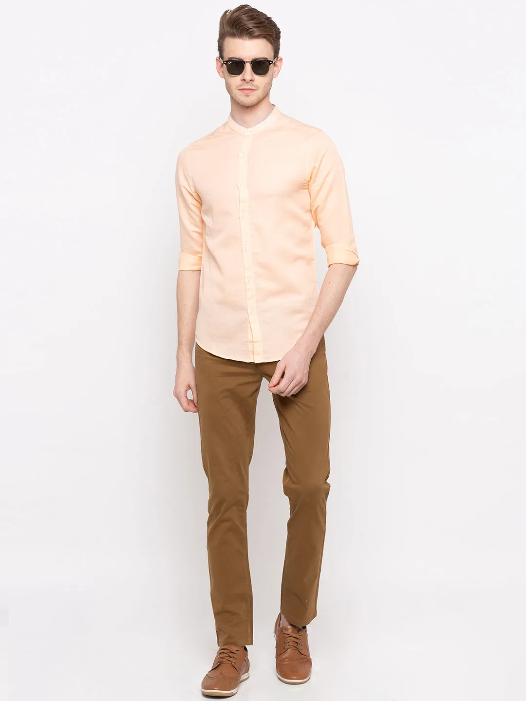 Spykar Men Peach Solid Slim Fit Casual Shirt