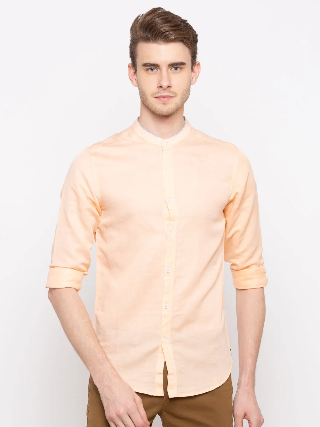 Spykar Men Peach Solid Slim Fit Casual Shirt