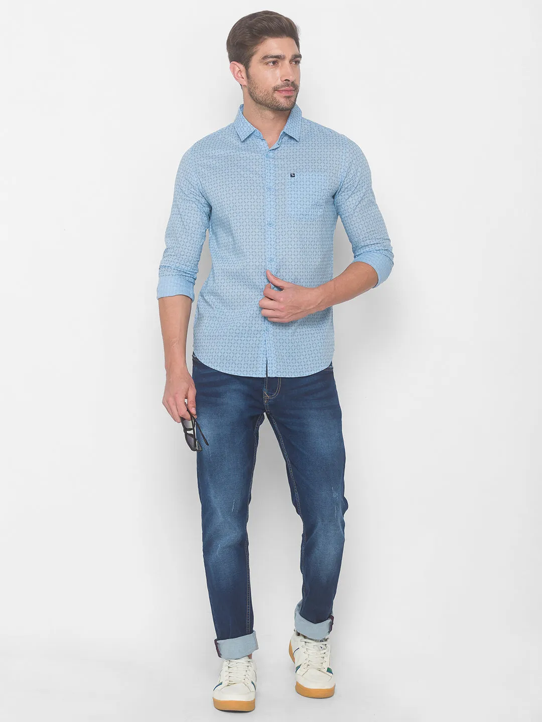 Spykar Men Sky Blue Cotton Shirts (Regular)