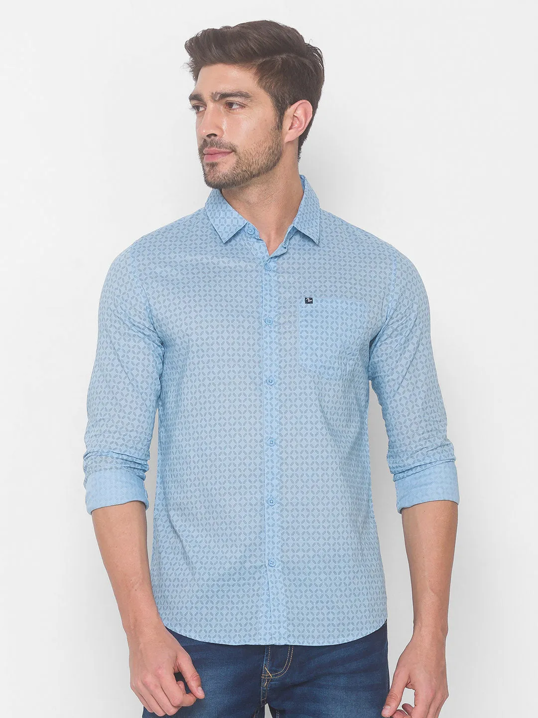 Spykar Men Sky Blue Cotton Shirts (Regular)