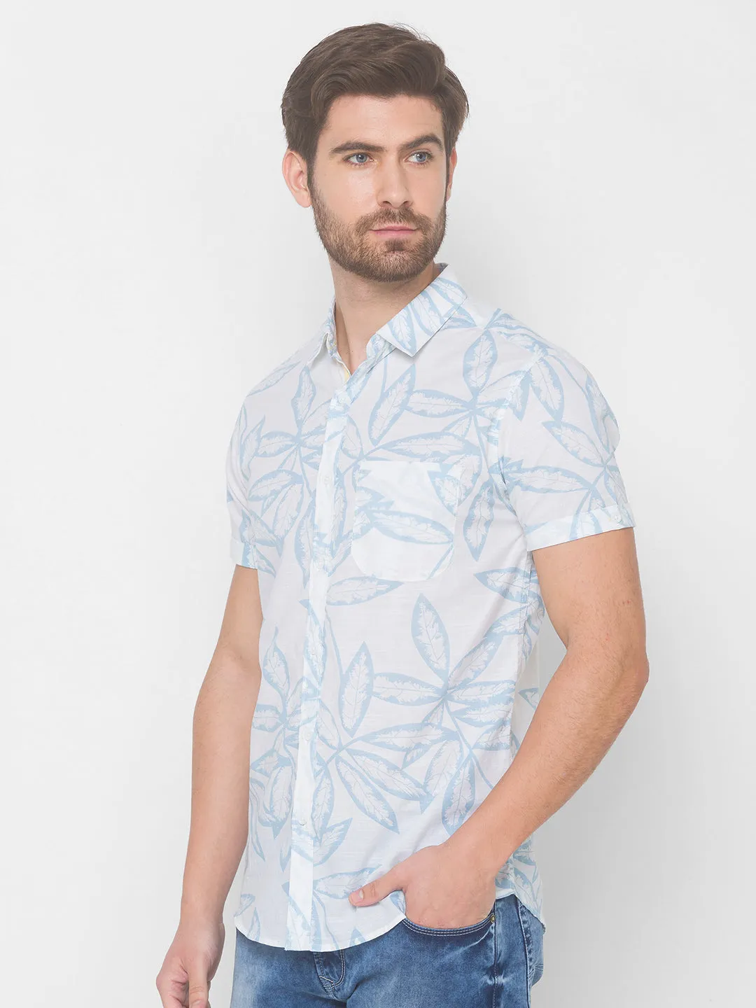 Spykar Men Sky Blue Cotton Shirts (Slim)