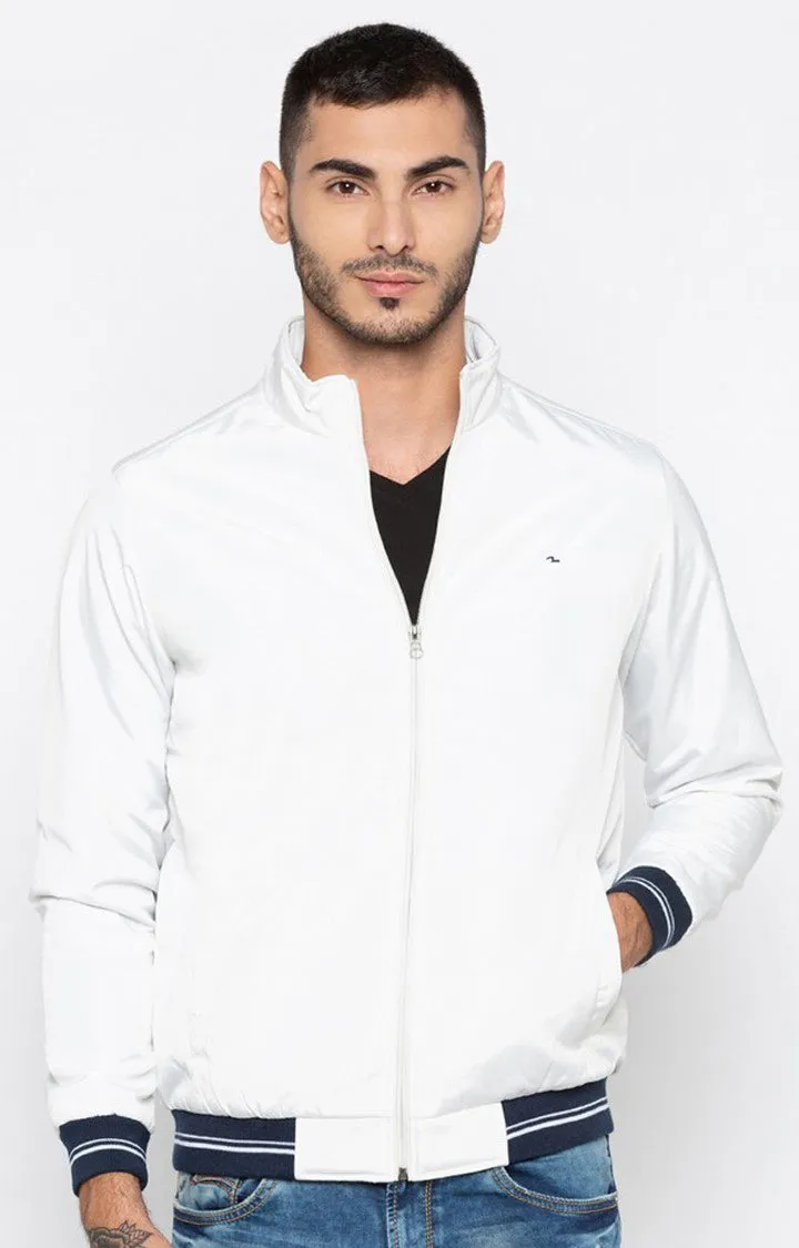 Spykar Men White Solid Regular Fit Bomber Jacket