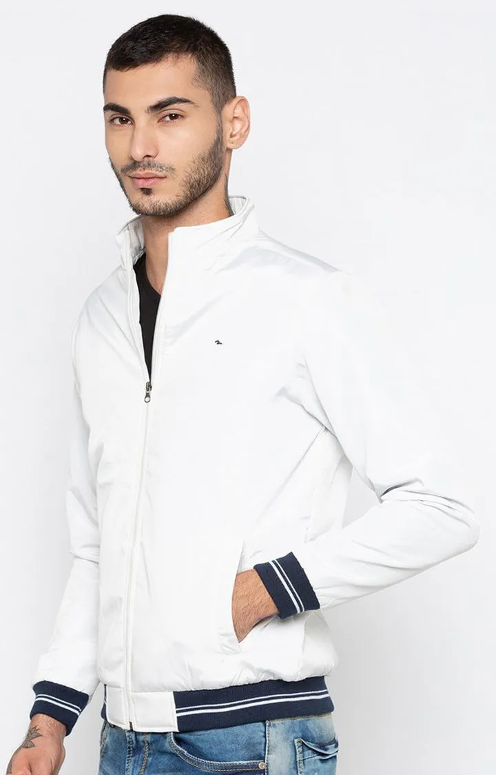 Spykar Men White Solid Regular Fit Bomber Jacket