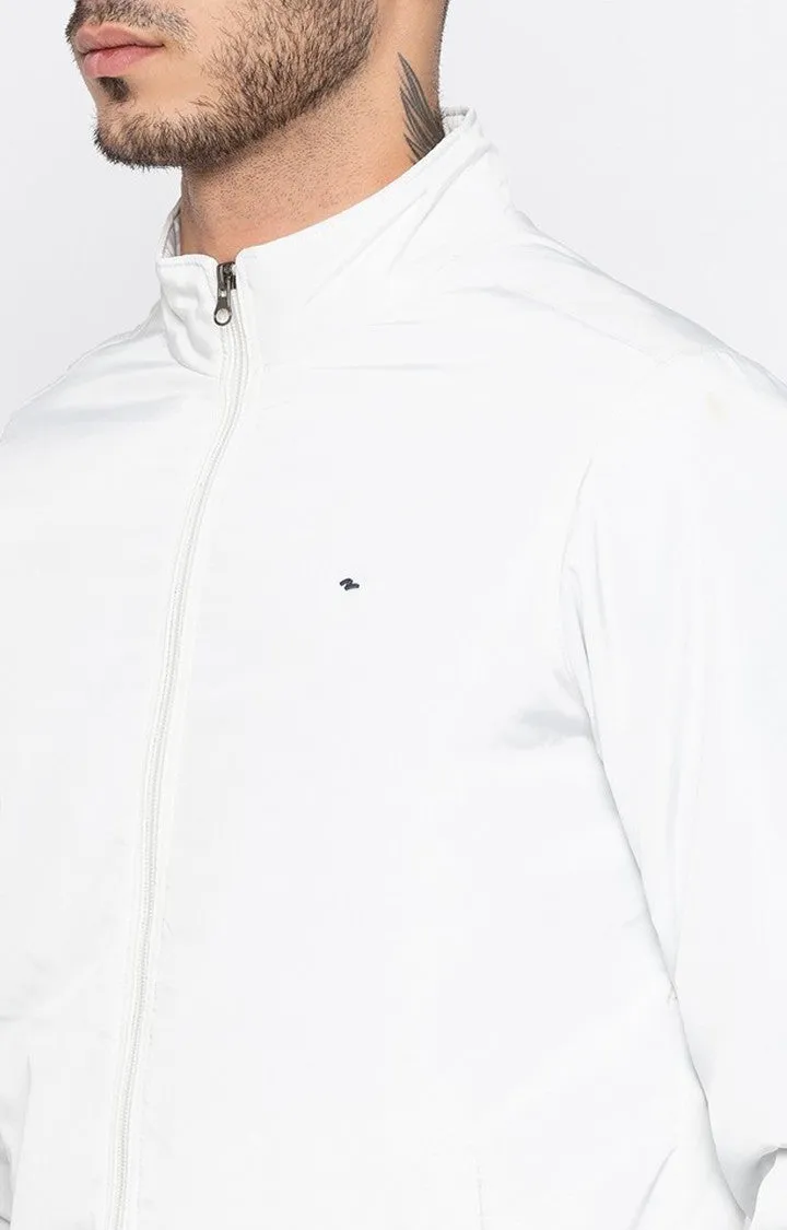 Spykar Men White Solid Regular Fit Bomber Jacket