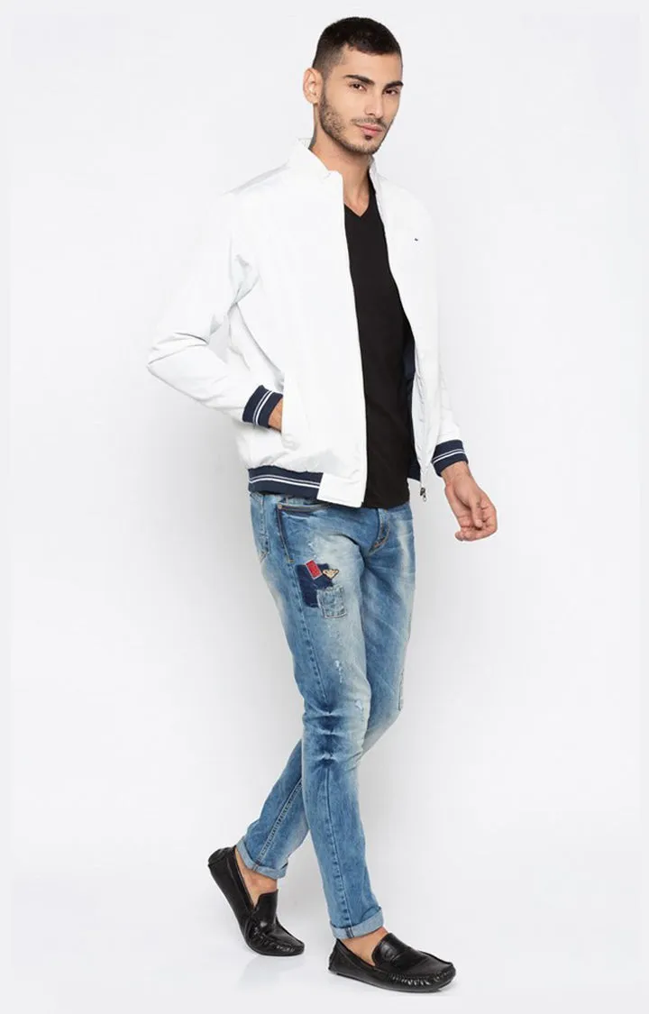 Spykar Men White Solid Regular Fit Bomber Jacket