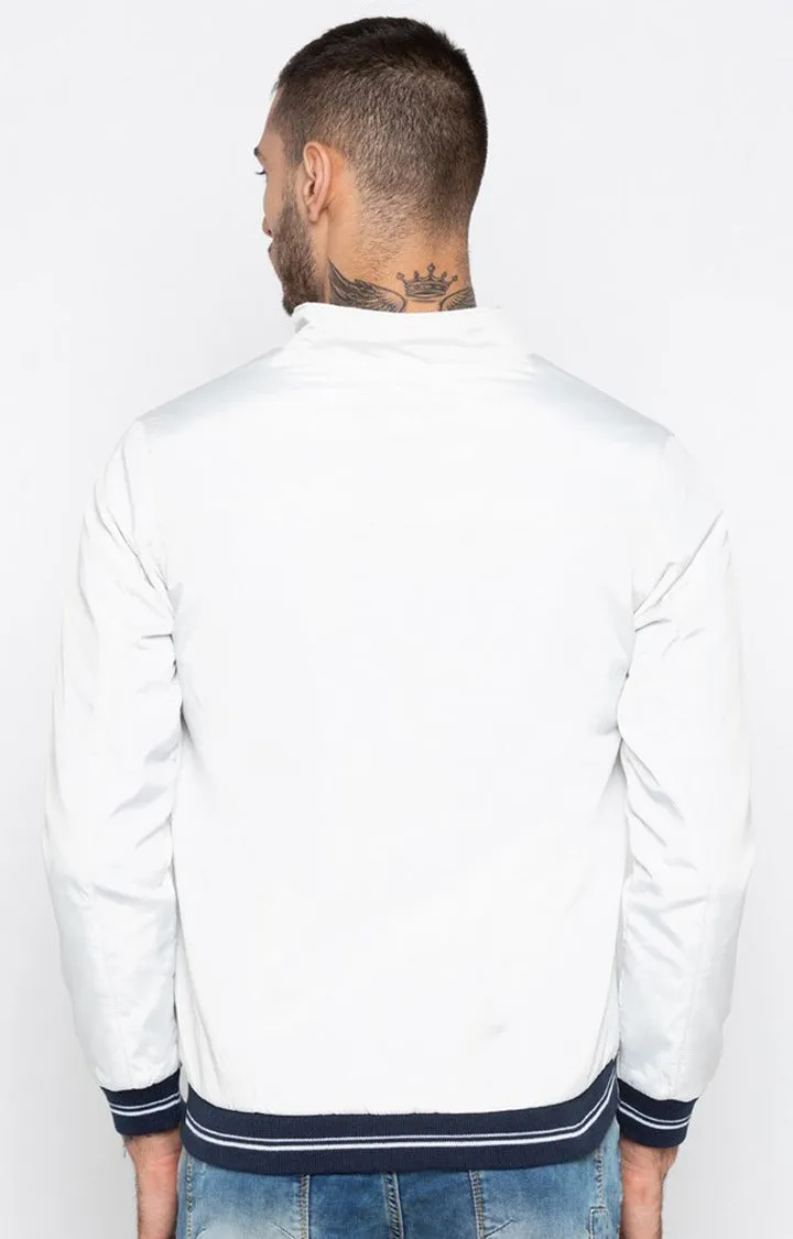 Spykar Men White Solid Regular Fit Bomber Jacket