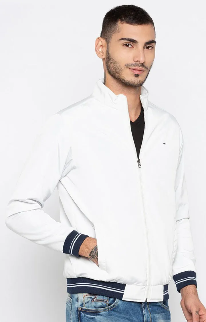 Spykar Men White Solid Regular Fit Bomber Jacket