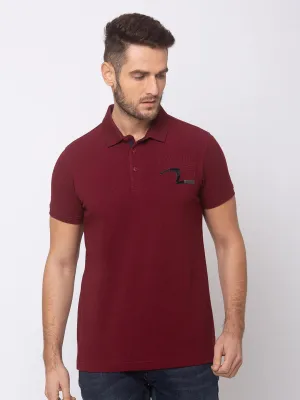 Spykar Men Wine Cotton Slim Fit T-Shirt