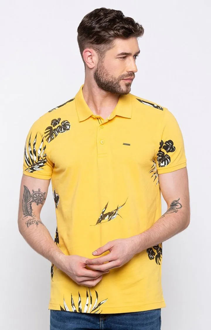 Spykar Men Yellow Cotton Slim Fit Half Sleeve T-Shirt