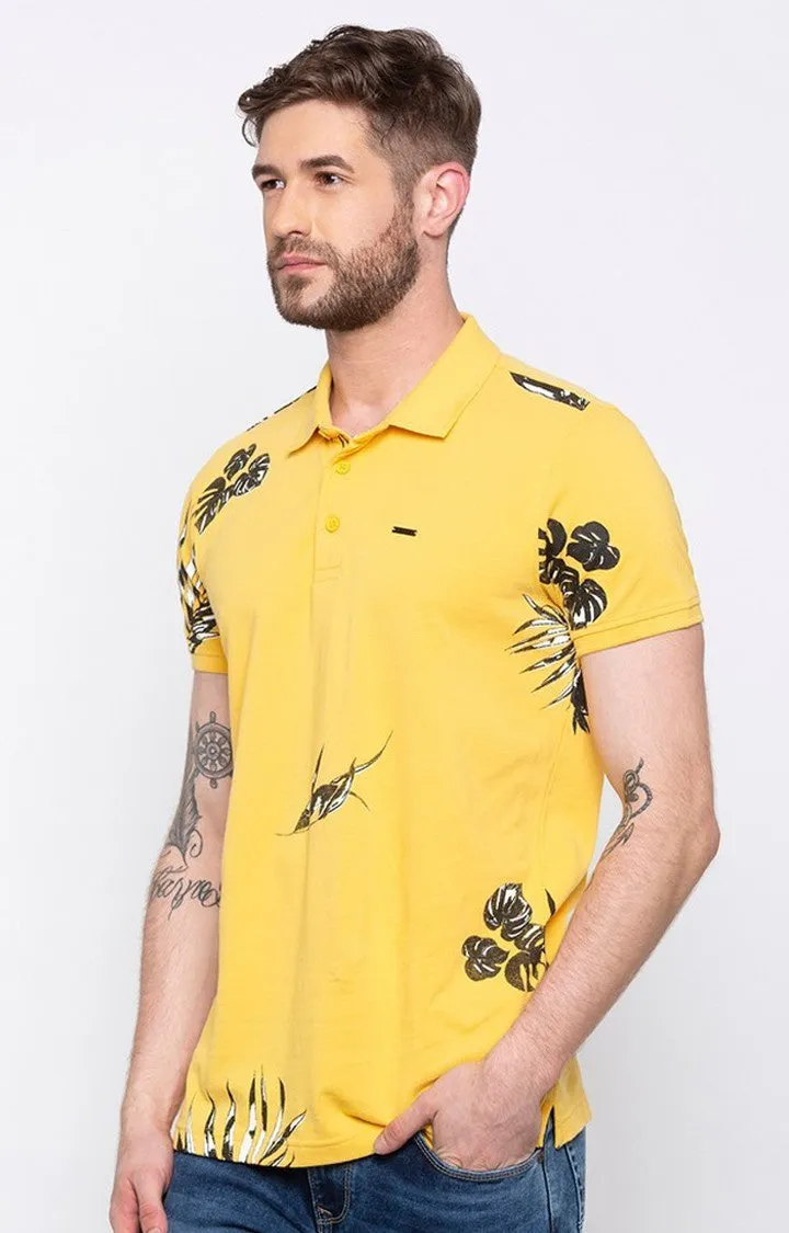 Spykar Men Yellow Cotton Slim Fit Half Sleeve T-Shirt