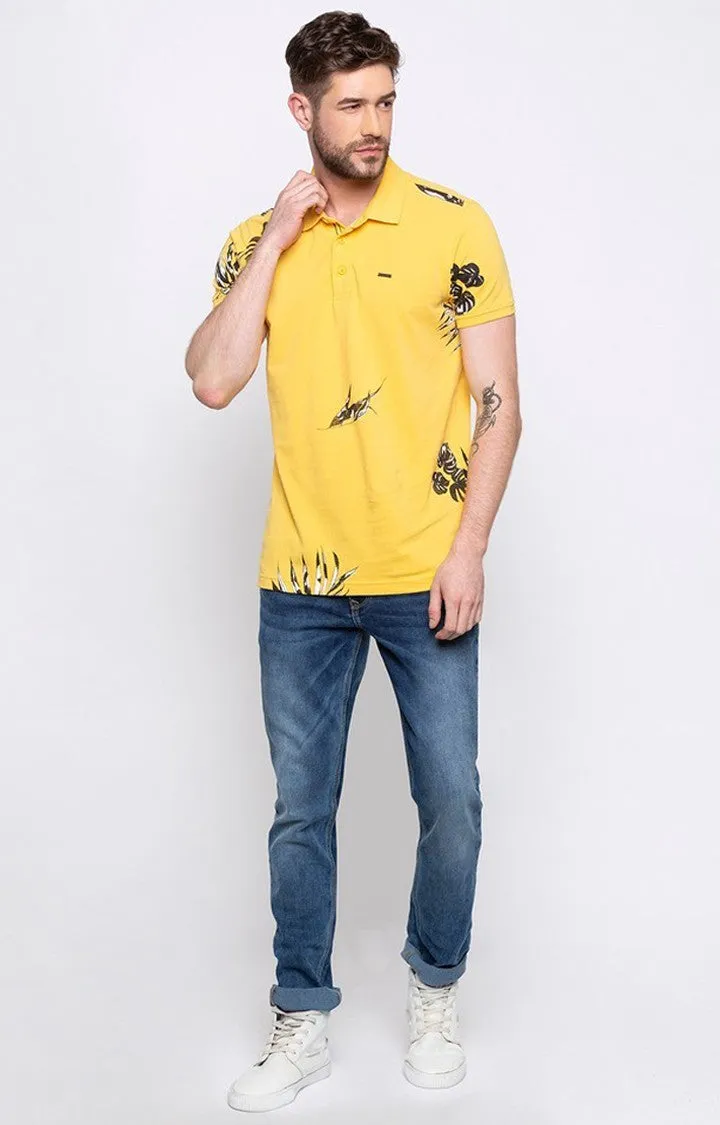 Spykar Men Yellow Cotton Slim Fit Half Sleeve T-Shirt