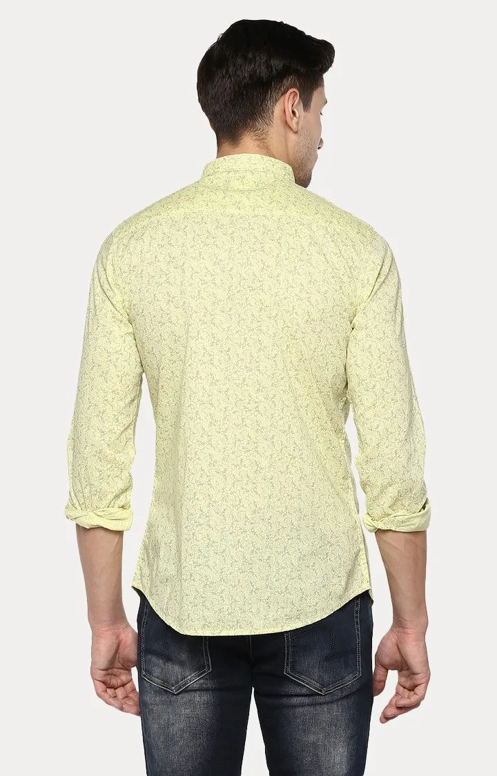 Spykar Men'S Yellow Cotton Printed Casual Shirts