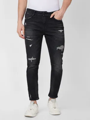 Spykar Mid Rise Tapered Fit Black Jeans For Men