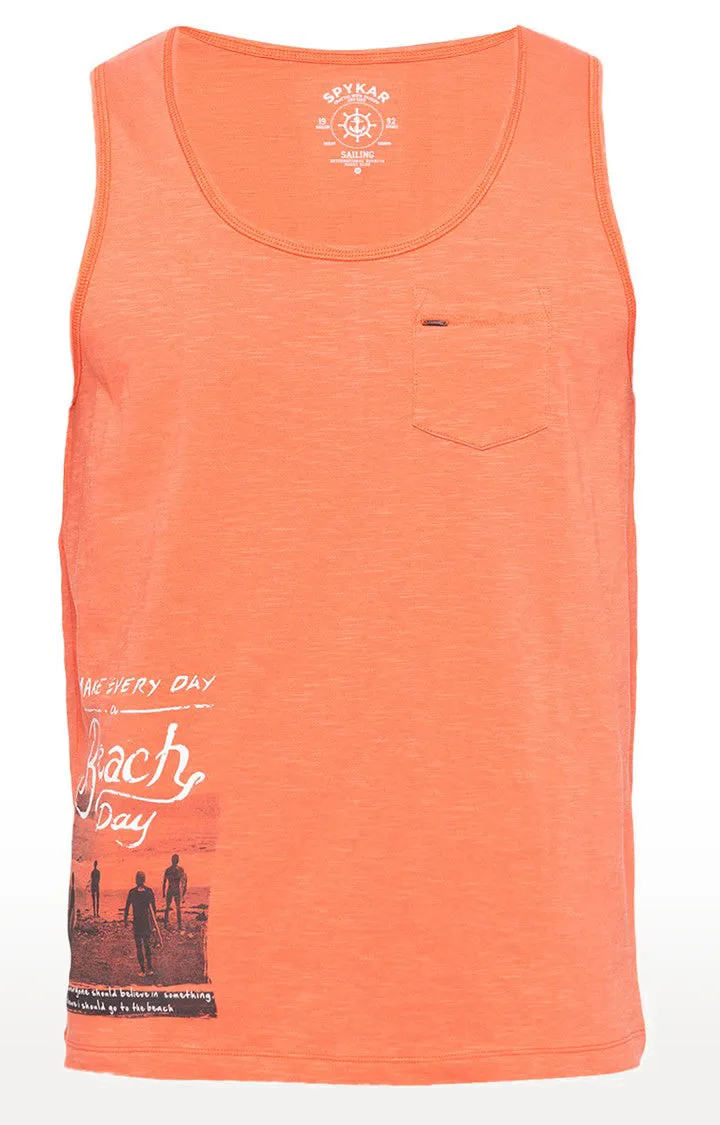 Spykar Orange Printed Slim Fit Men T-Shirts