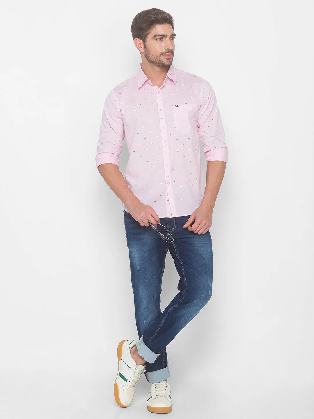 Spykar Slim Fit Men Baby Pink Cotton Shirts (Uniqlo)