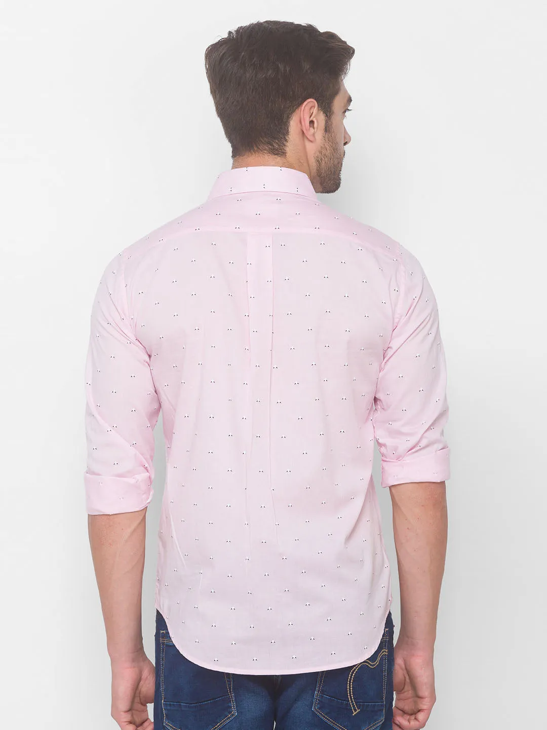 Spykar Slim Fit Men Baby Pink Cotton Shirts (Uniqlo)