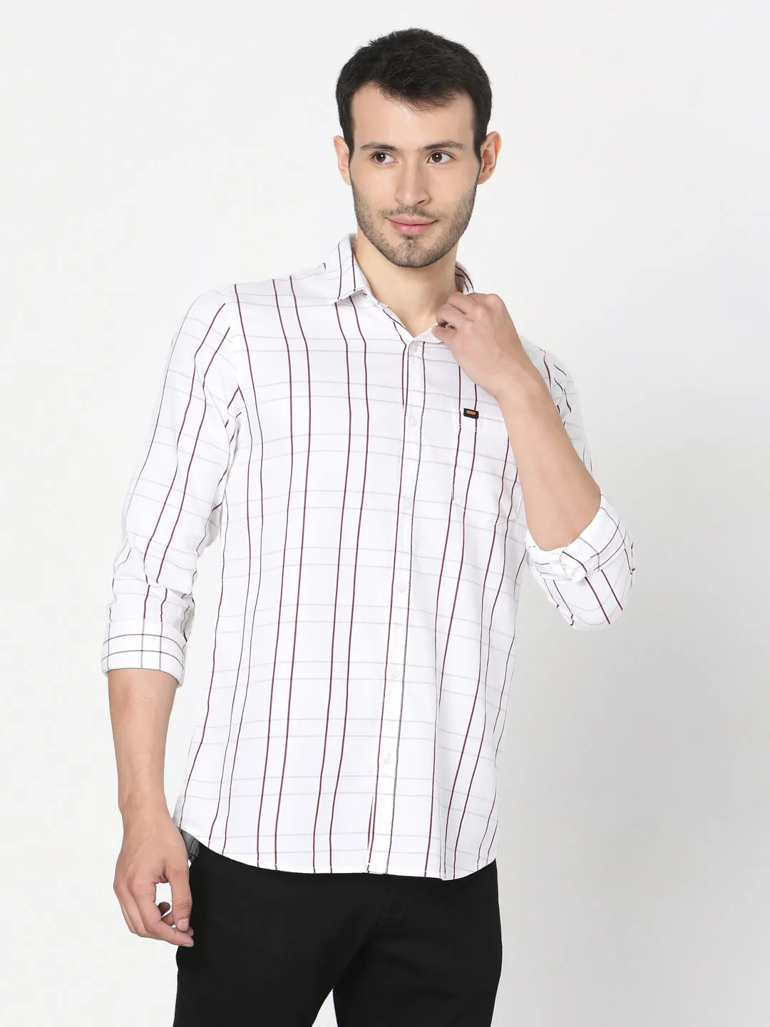 Spykar Slim Fit Men Red Cotton Casual Shirts