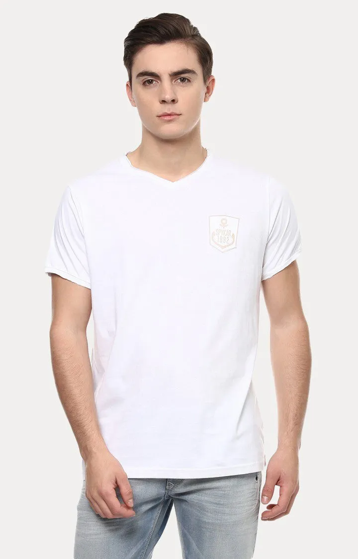 Spykar White Solid Slim Fit Men T-Shirts