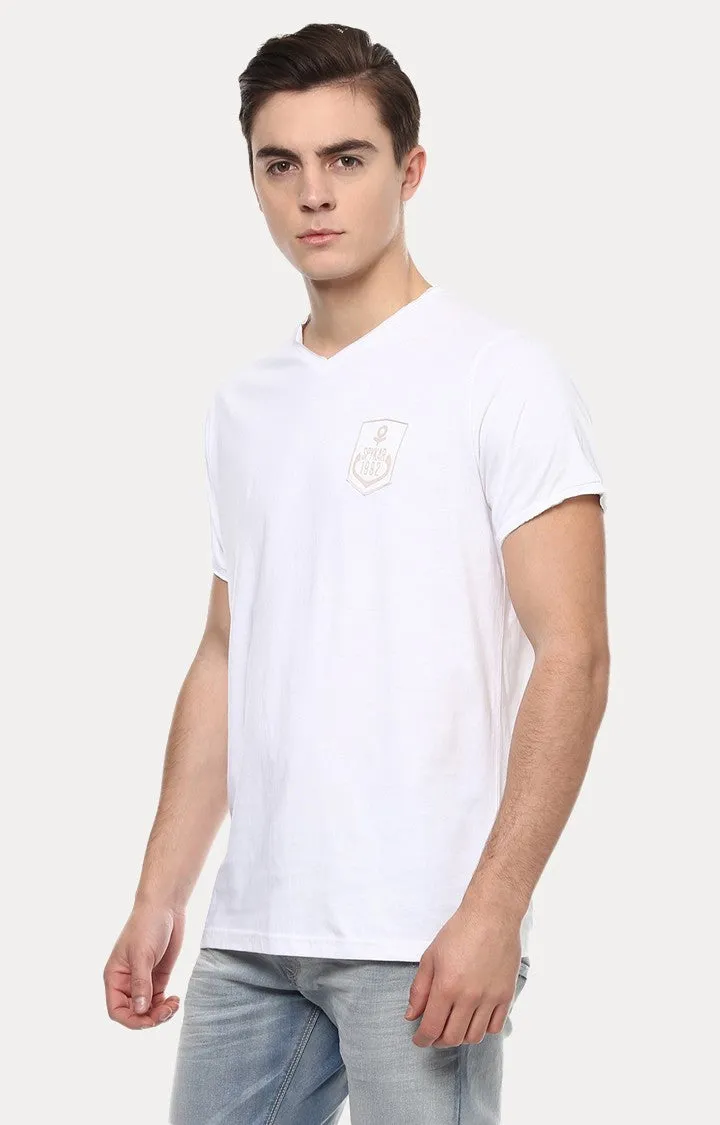 Spykar White Solid Slim Fit Men T-Shirts