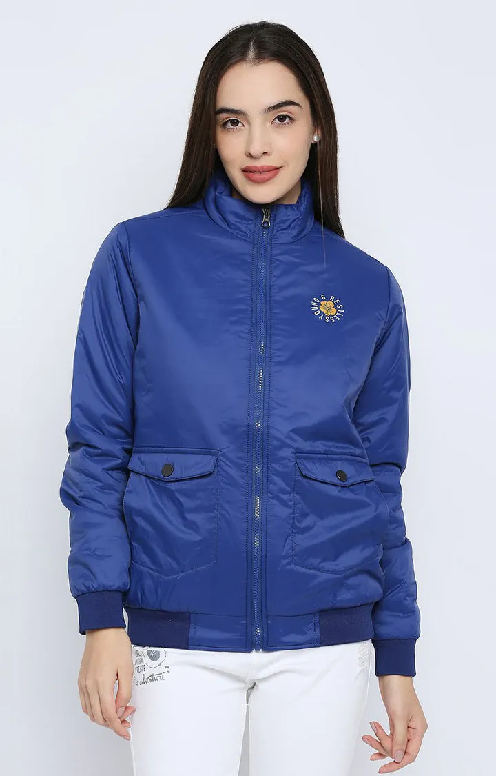 Spykar Women Blue Nylon Regular Fit Round Neck Jacket